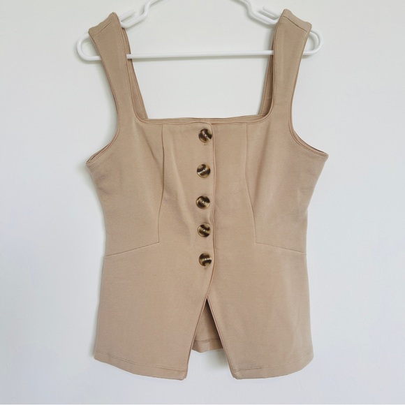 Anthropologie Tan Button-Front Tank Vest Top - Picture 1 of 4